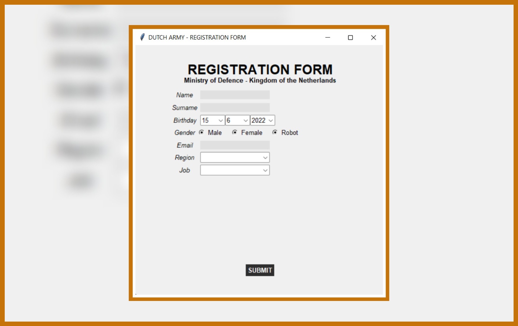 Tkinter Registerform